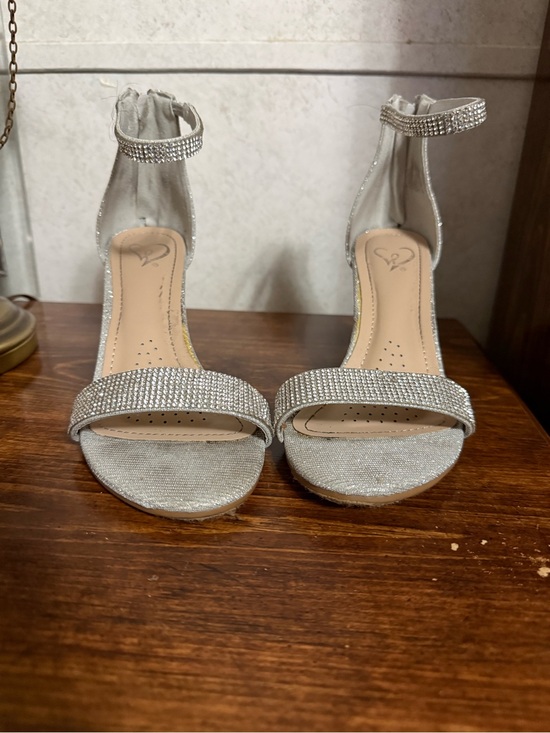 Shoes - Silver Embellished Ankle-Strap Women's Heels